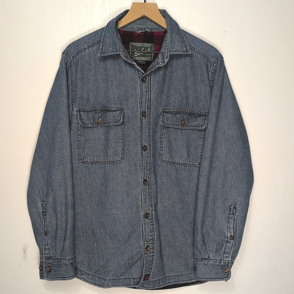 Woolrich Men's Medium Denim Shirt Jacket Flannel Lined Buffalo Plaid Shacket M